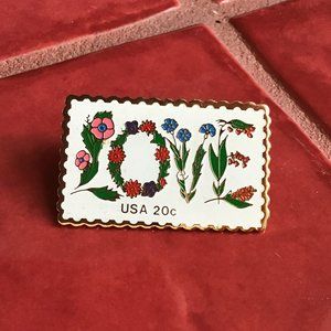 Postage Stamp Love Pin Brooch Vintage